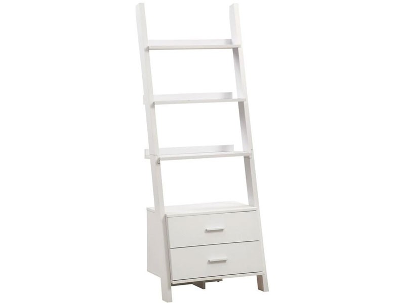 Monarch Specialties White Ladder Bookcase With 2 Storage Drawers