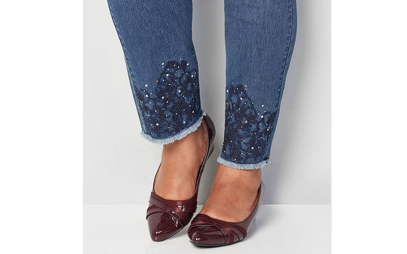 Embroidered Stud Skinny Ankle Plus Size Jeans