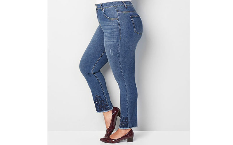 Embroidered Stud Skinny Ankle Plus Size Jeans