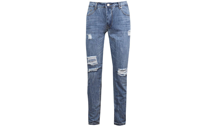 Skinny Fit Rigid Jeans With Ripped Knees