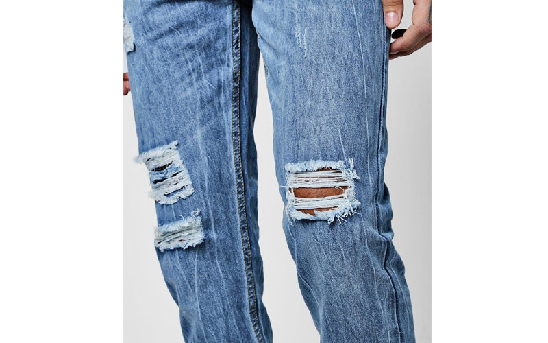 Skinny Fit Rigid Jeans With Ripped Knees