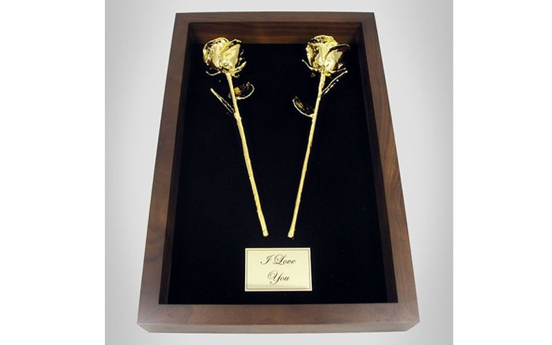 2 11-Inch Gold Roses in 50th Anniversary Gift Shadow Box