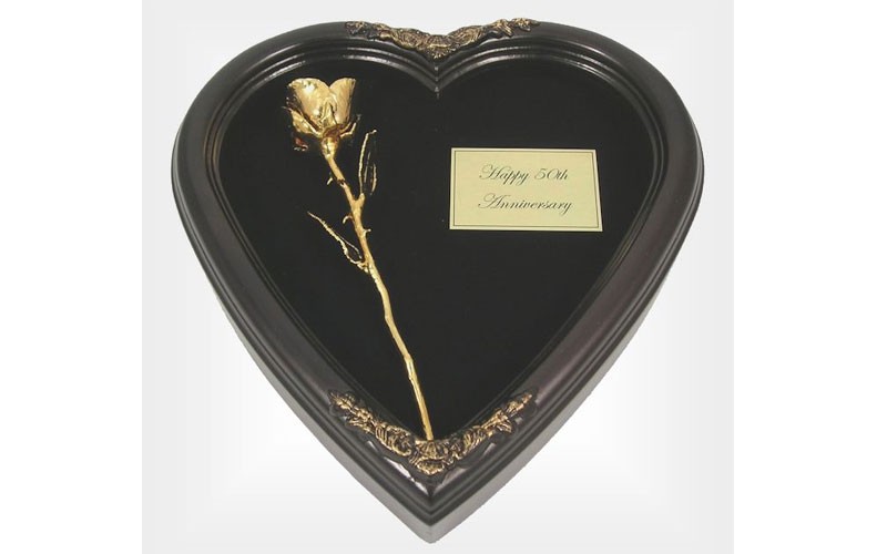 24k Rose in 50th Anniversary Gift Heart Shadow Box