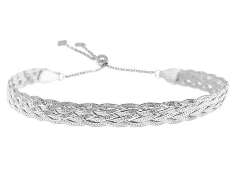 Silver Braided Herringbone Bracelet