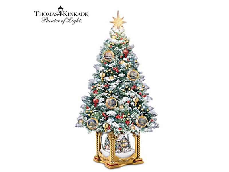 Thomas Kinkade Illuminated Musical Snowglobe Tabletop Tree