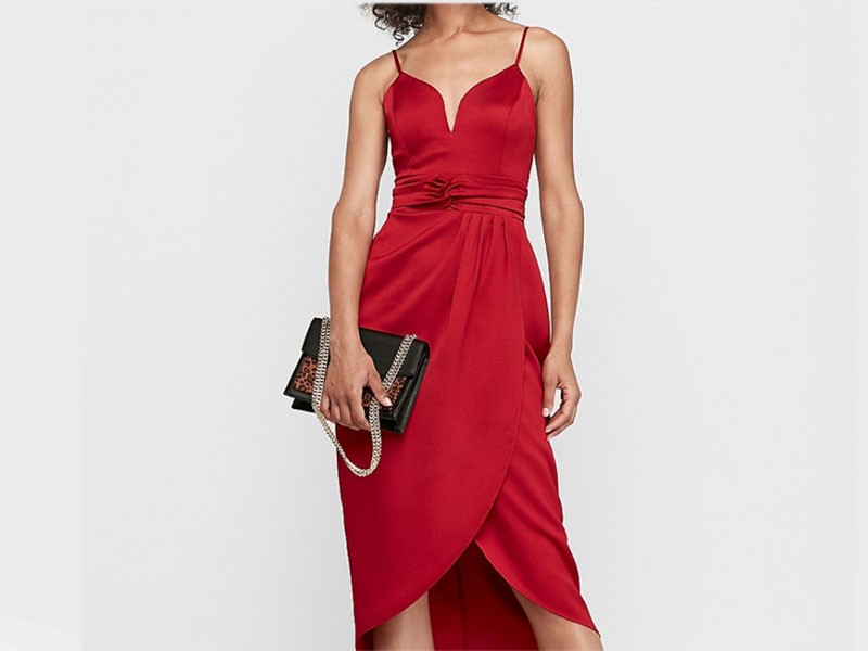 V-Wire Satin Hi-Lo Maxi Dress