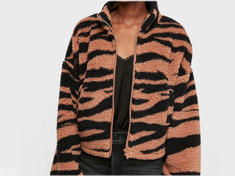 Tiger Print Sherpa Full Zip Sweatshirt