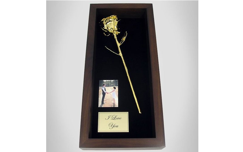 11-Inch Gold Plated Rose & Photo in Personalized Shadow Box