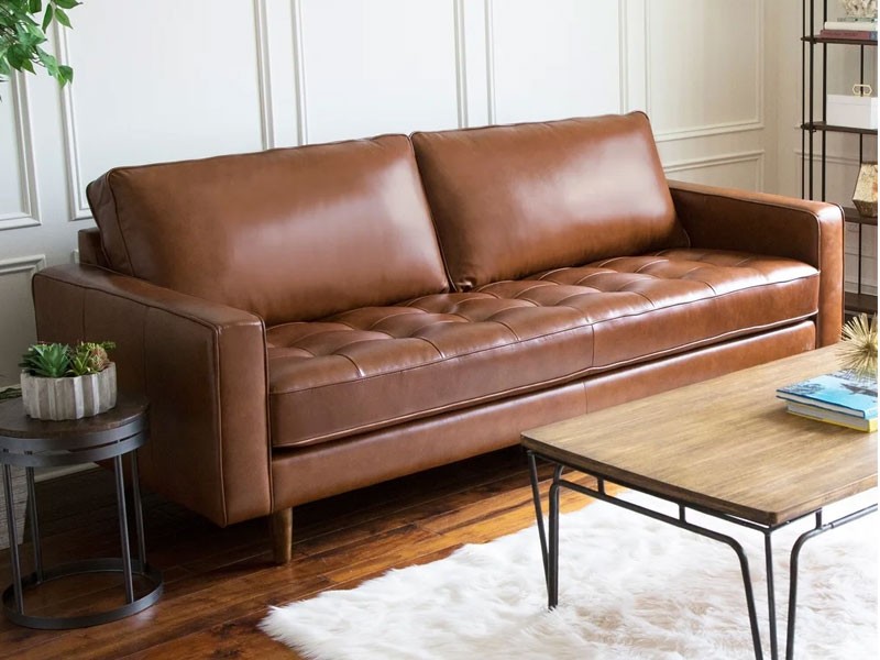 Abbyson Holloway Mid Century Top Grain Leather Sofa