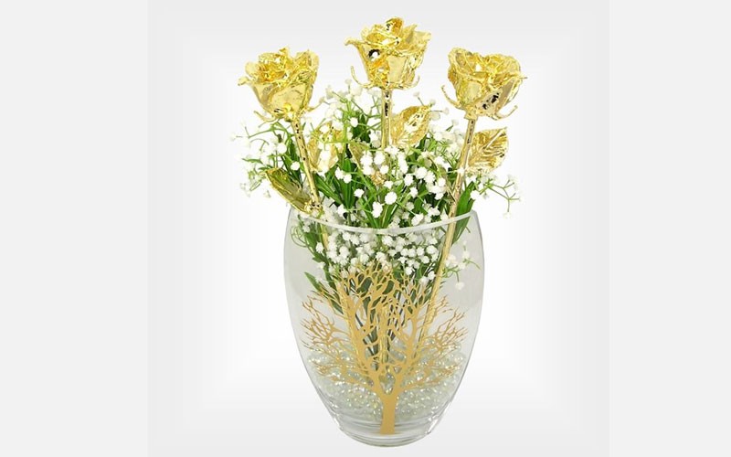 18-Inch Past Present Future 24k Roses & Tree of Life Vase