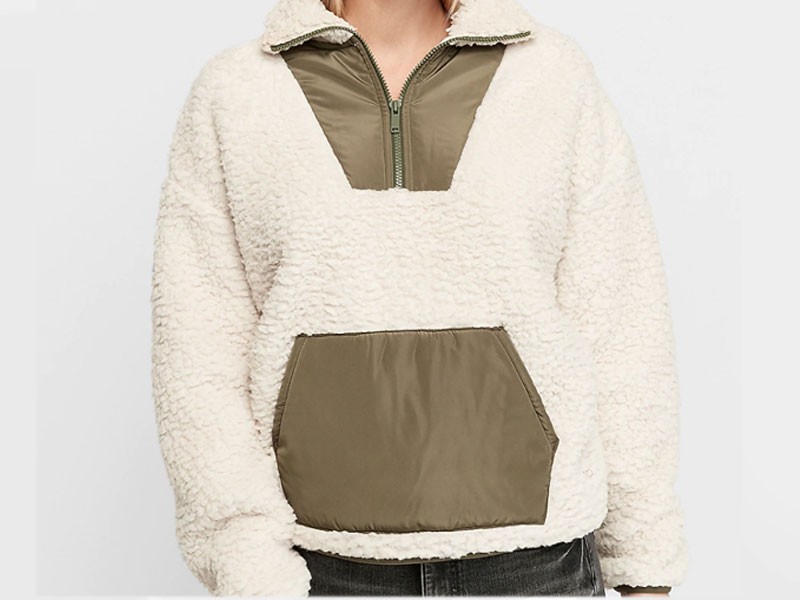 Double Faced Kangaroo Pocket Sherpa Sweatshirt