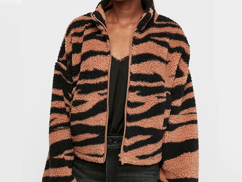 Tiger Print Sherpa Full Zip Sweatshirt