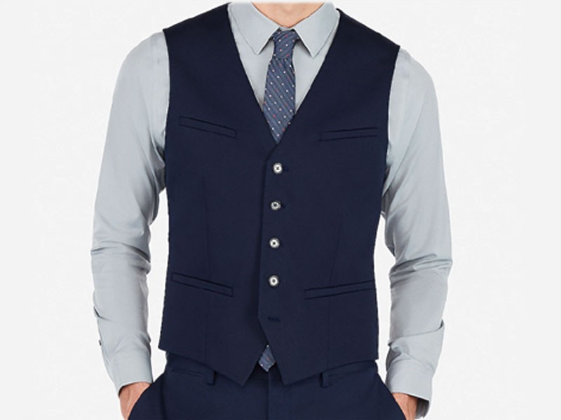 Navy Cotton Blend Performance Stretch Suit Vest