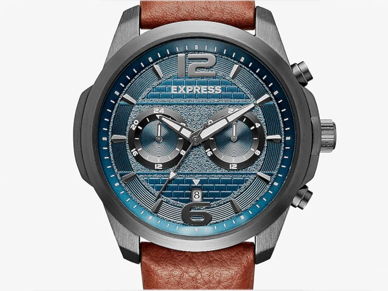 Pebbled Leather Multi-Function Watch