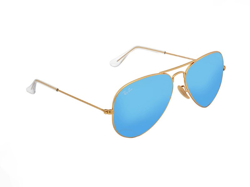 Ray-Ban Aviator Metal Matte Gold Frame Crystal Blue Mirrored Lenses Large Sungla