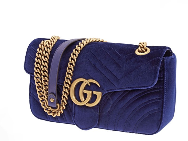 Ladies GG Marmont Velvet Shoulder Bag- Cobalt Blue