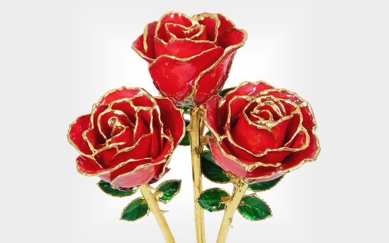3 Past, Present, Future 8-Inch 24k Gold Trimmed Roses