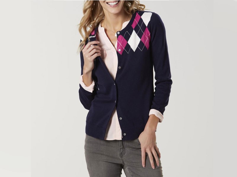 Basic Editions Women's Cardigan Sweater Argyle