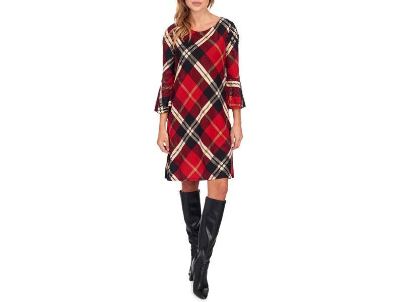 Plaid Bell Sleeve Shift Dress