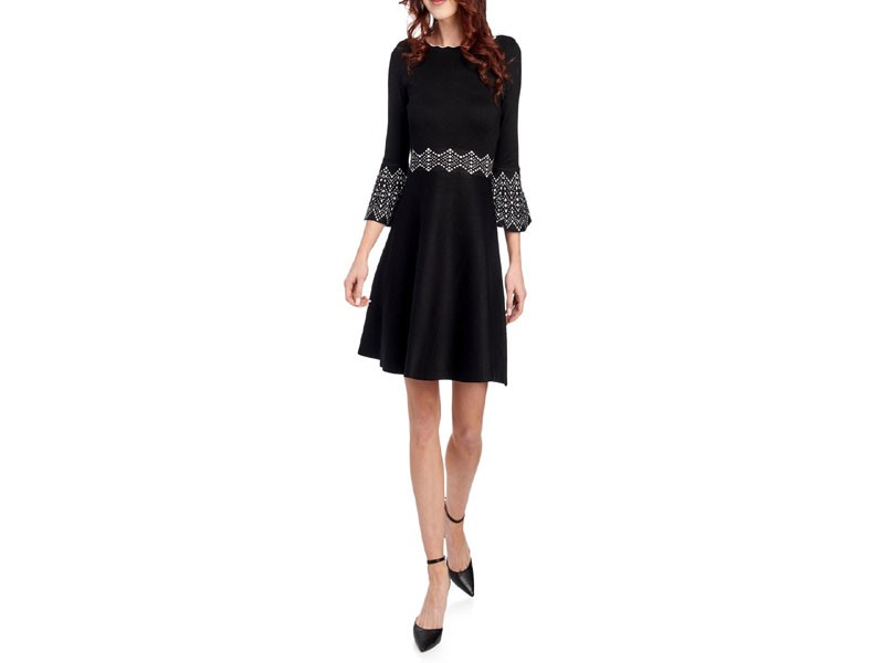 Diamond Bell Sleeve Fit & Flare Sweater Dress