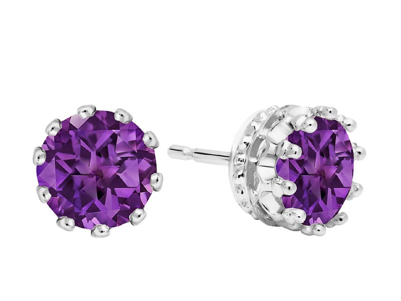 Max Color 14K Round Amethyst Stud Earrings