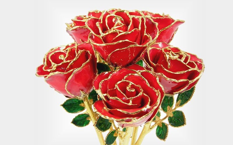 24k Gold Trimmed Roses: Half Dozen 8-Inch Rose Bouquet