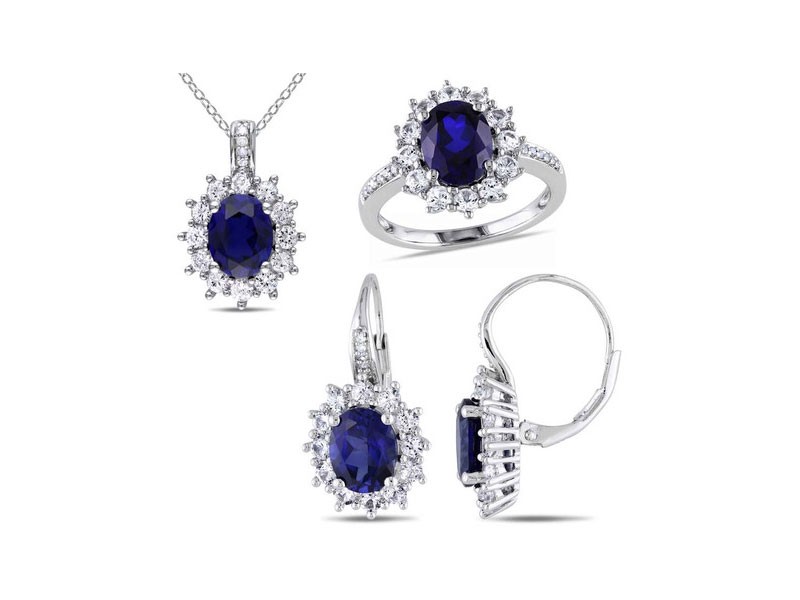Amour Diamond Created Blue Sapphire Created White Sapphire With Chain Silver