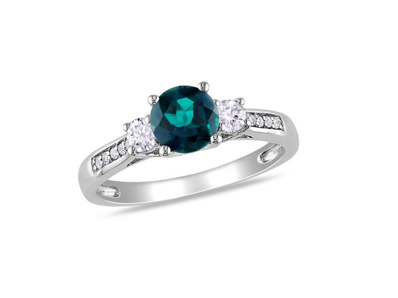 Amour Diamond Created Emerald/White Sapphire Stone Ring