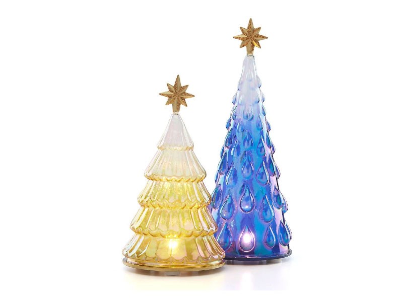 Light-Up Ombre Blue & Yellow Glass Tree