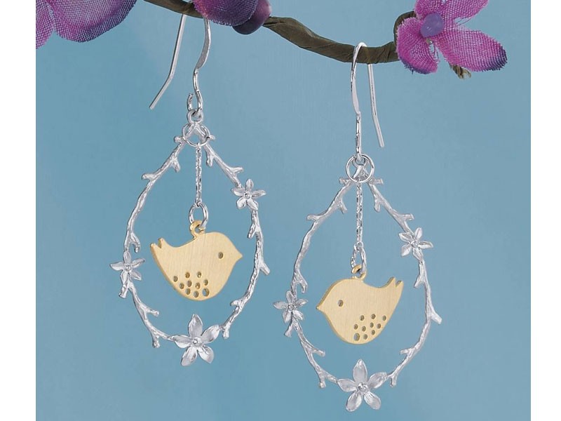 Handcrafted Two-Tone Bird Earrings
