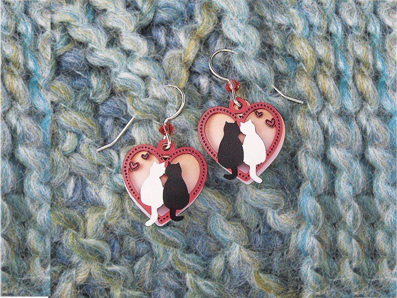 Loving Cats Heart Earrings