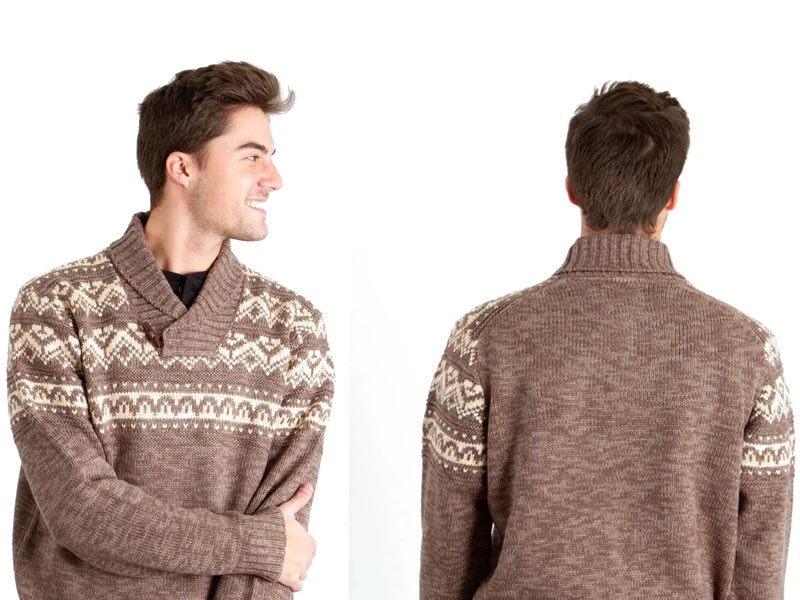 Weatherproof Vintage Fairisle Shawl Sweater with Toggle for Men