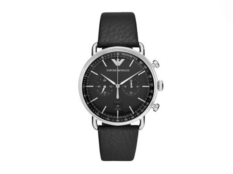 Emporio Armani Men's Chronograph Black Leather Watch