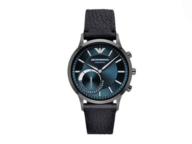 Emporio Armani Men's Black Leather Hybrid Smartwatch