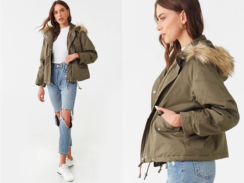 Faux Fur-Trim Hooded Jacket