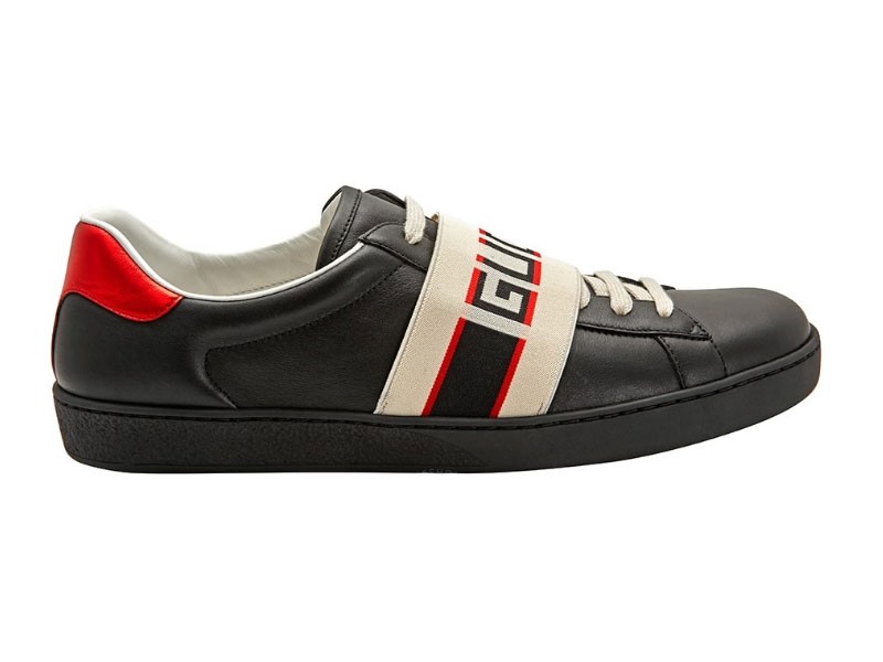 Men's Ace Black Leather Stripe Sneaker