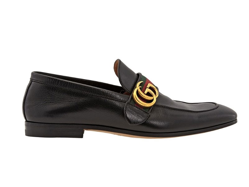 Men's Black Leather Loafer with GG Web