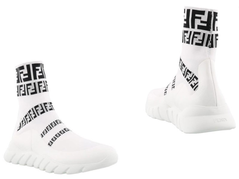 FENDI Men's Italian Luxury Shoes Sneaker Ff White Fd Hightp Ff Knit Snakrs