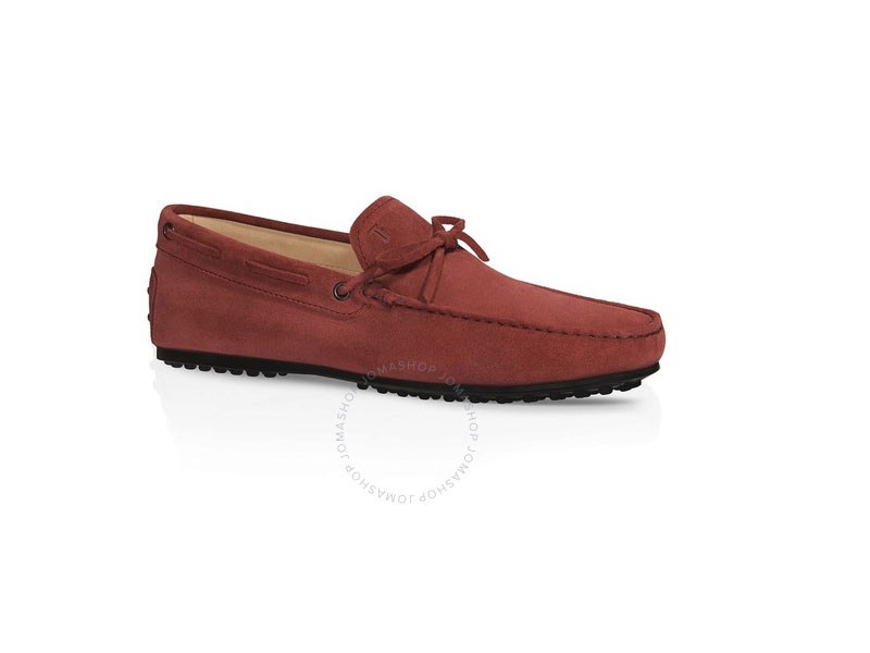 TOD'S Men's Red Nubuck Leather Moccasins