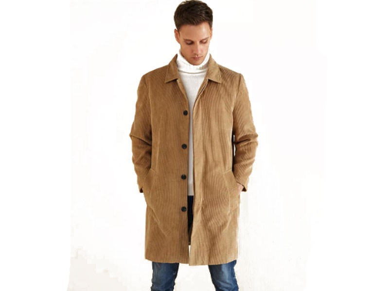 Mens Fashion Corduroy Mid Long Big Pockets Buttons Thick Casual Coats