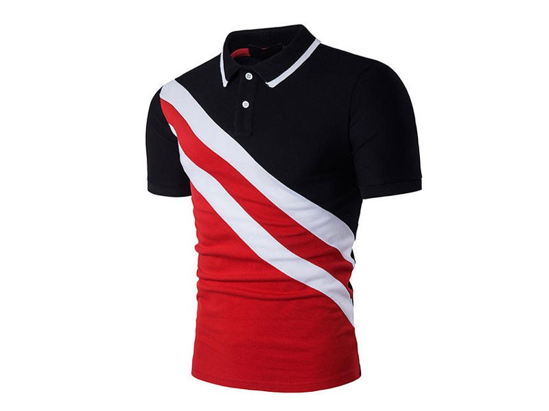 Fashion Oblique Stripes Stitching Golf Shirt Men's Casual Short Sleeved Tops