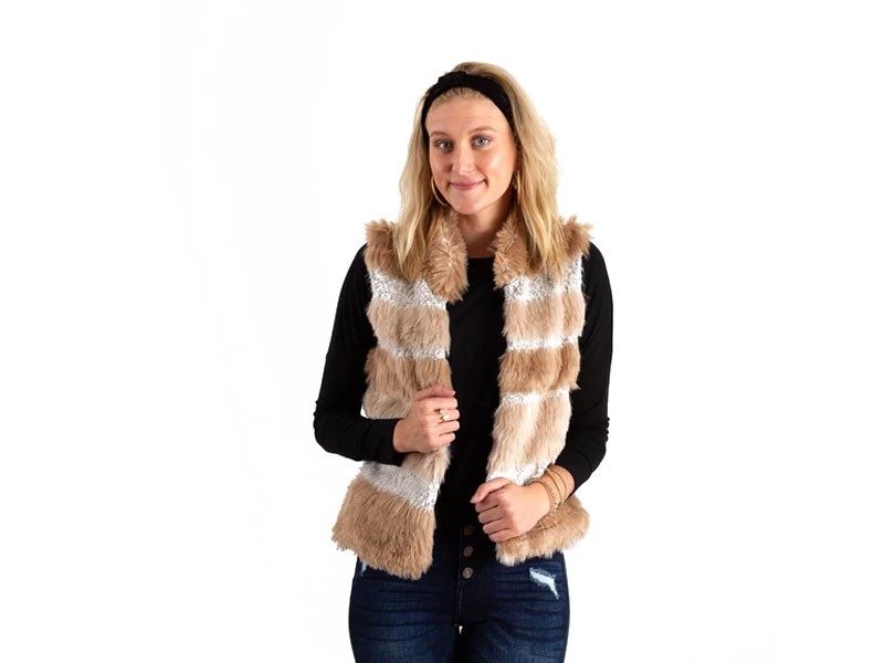 Dylan by True Grit A Line Faux Faux Vest in Pink and Brown