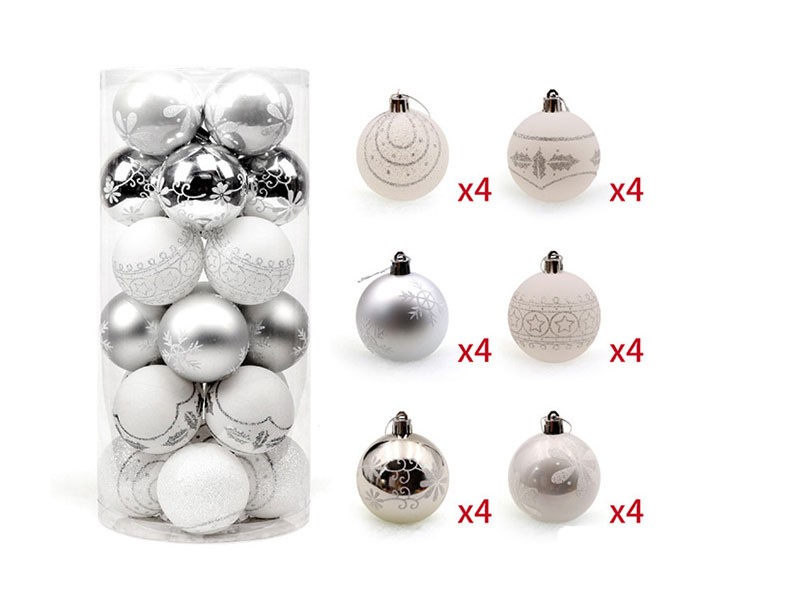 6cm Glitter Xmas Ball Bauble Christmas Tree Hanging Ornament Decor (24 Pieces)