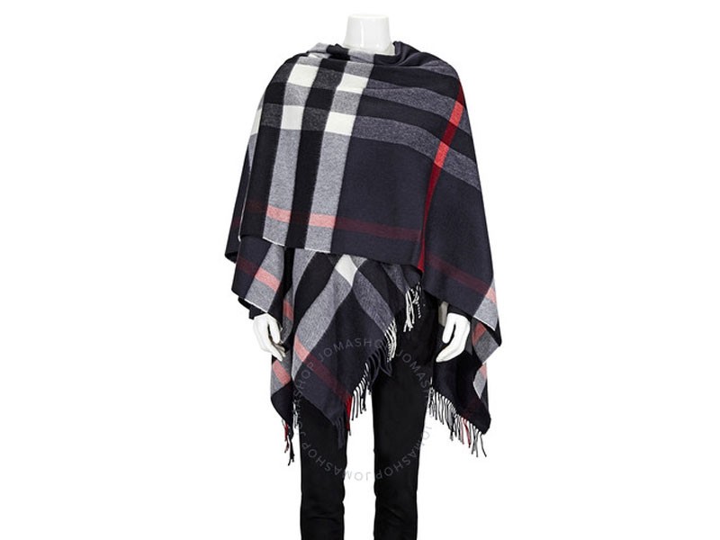 Burberry Ladies Stole Cape Navy Colete Mrino Csh Chk Wrap