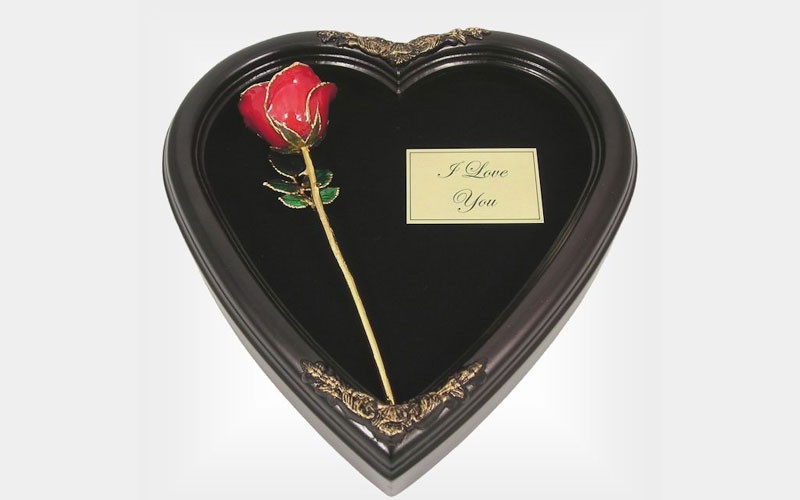 Gold Trimmed Rose in 1st Anniversary Gift Heart Shadow Box