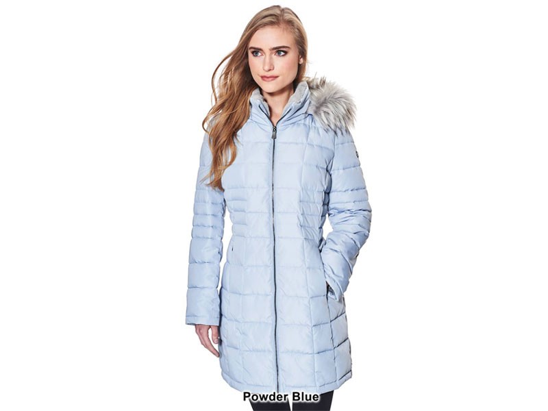 Calvin Klein 3/4 Length Puffer Coat with Faux Fur Hood