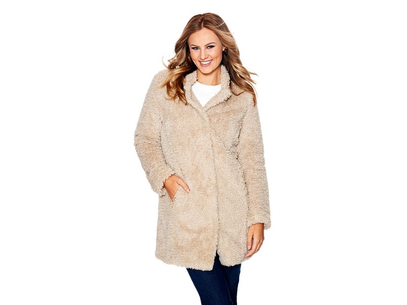 Kenneth Cole Faux Fur Coat with Stand Up Collar