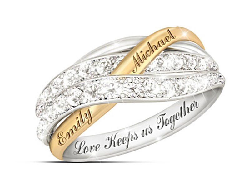 Together In Love Diamond Ring With Your Names Engraved