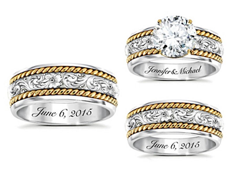 Western His & Hers Personalized Diamonesk Wedding Ring