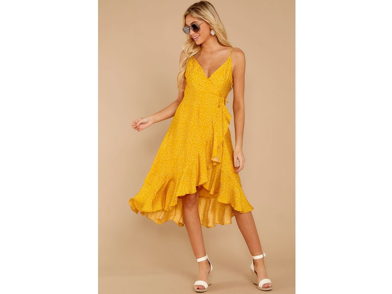 In The Meantime Mimosa Yellow Polka Dot Dress